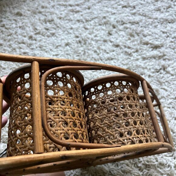 Vintage Wicker Wine Holder Rack/ Bent Bamboo and Rattan 5 Bottle Wine Rack with - Picture 13 of 14